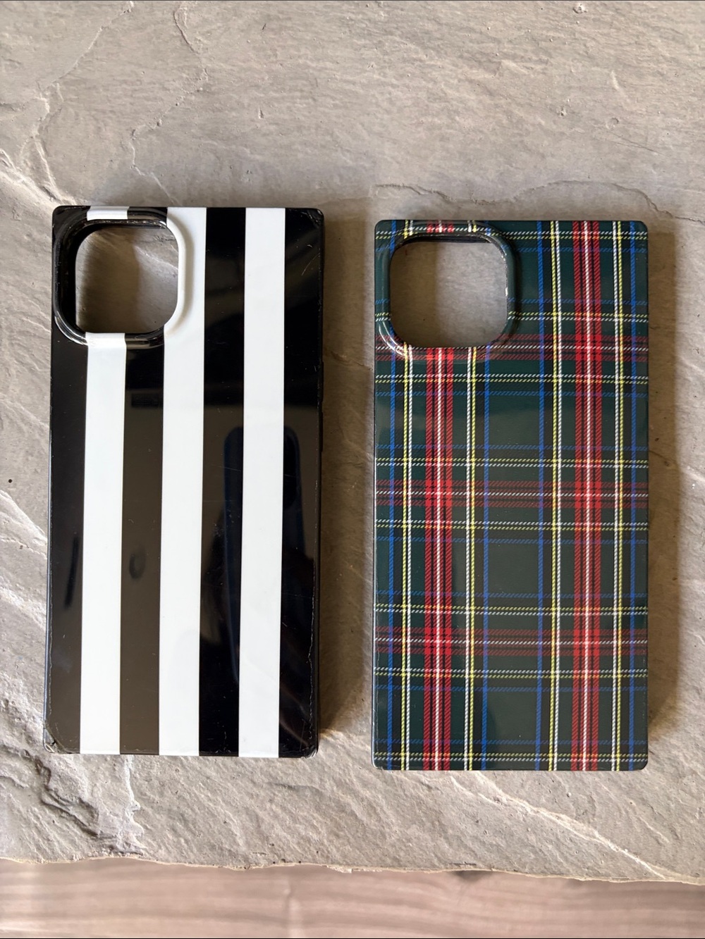 Flaunt brand Black & White Stripe and Green/Red Tartan Phone Case Duo